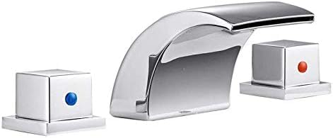Grifo de lavabo widespread cascada LED mezclador bimando agua fría caliente níquel