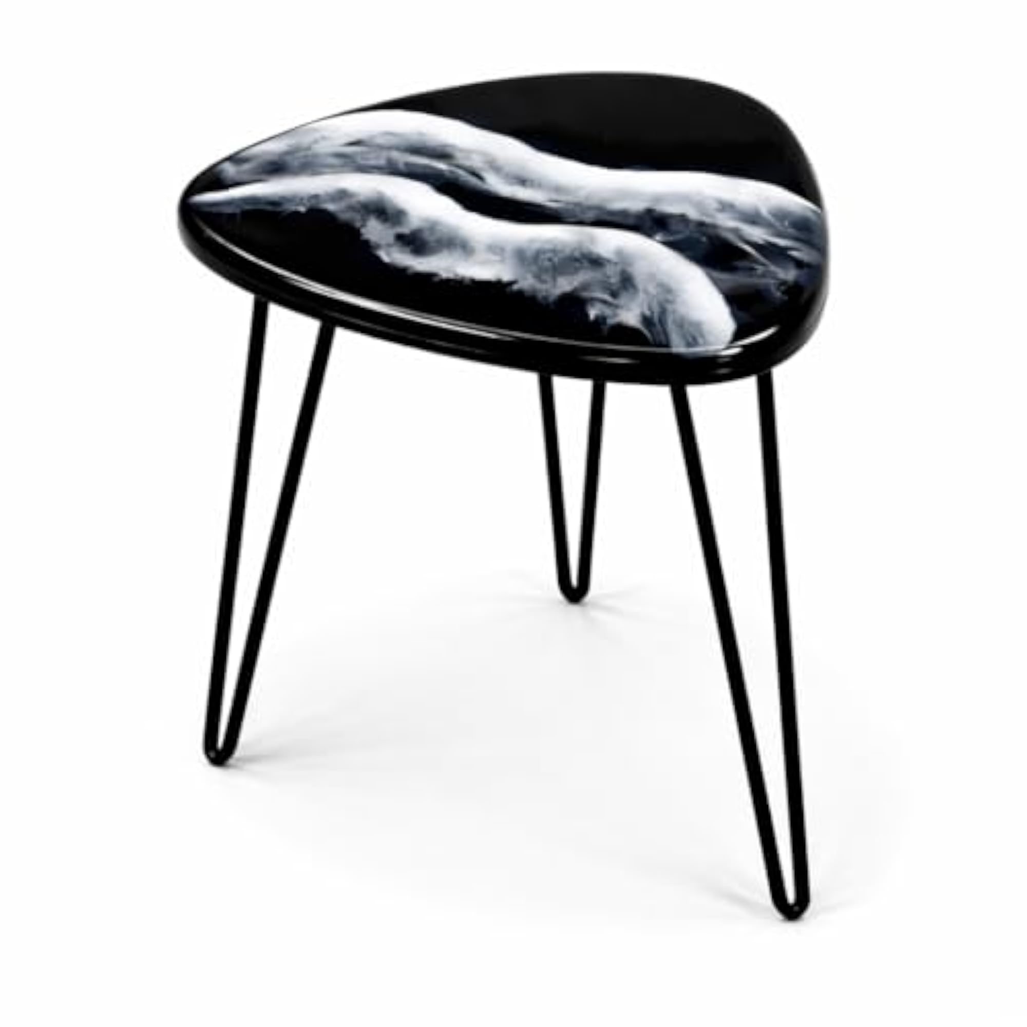 Black & White Resin Art Ocean Wave Triangle Accent End Table