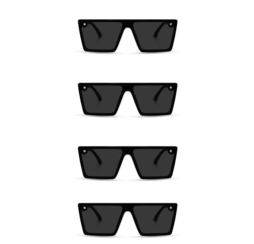 Image of Square Sunglasses for Men & Women UV400 Stylish Flat Top Fashion Black Shades