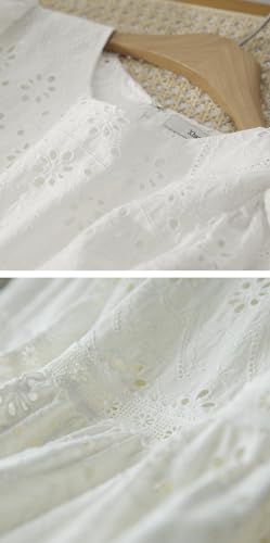 Image of chouyatou Women's Summer Puff Sleeve Midi Long Floral Eyelet Dress Embroidery Flowy Swing Party Dress