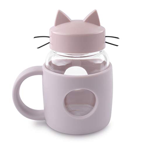 Exclusive Discount 🔥 Handmade Glass Crazy Cat lovers Tea Cup or Coffee Kawaii Mug with Tail Handle, Cute Portable Teacup, 300ml 10oz Glass Mason Jar with Lid and High Heat Resistance