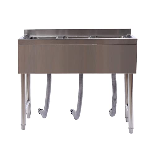 3 Compartment Commercial Sink NSF 304 Stainless Steel 3 Bay Utility Sink Drop-in Basin with 10