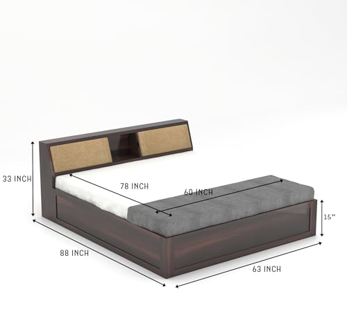 Image of Sheesham Wood Queen Size Bed with Box Storage Wooden Double Bed Cot Bed Furniture for Bedroom Living Room Home (Walnut Finish)