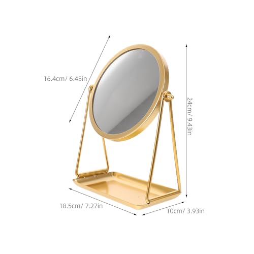 Espejo redondo dorado con bandeja de almacenamiento de metal para maquillaje sin instalación 3
