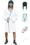 Mainfini Men Uncle Eddie White Robe Xmas Vacation Role Play Outfit with Hat and Belt Cousin Eddy Cosplay L
