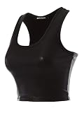 MixMatchy Women's Faux PU Leather Crop Tank Top Racerback Yoga Tanks PU Black M