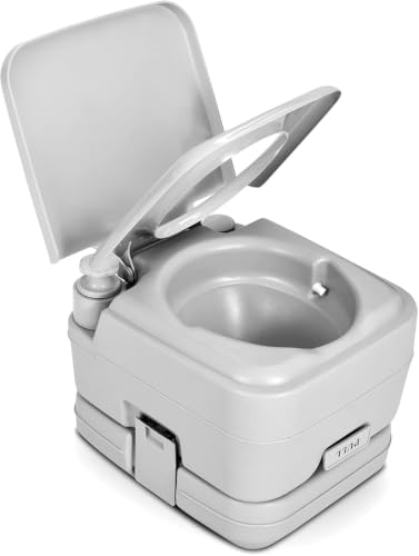 Image of YITAHOME Portable Toilet for Adults, 5.8 Gallon Camping Porta Potty with Leak-Proof, Level Indicator, Indoor Outdoor Toilet with, Handle Pump, for RV Travel, Boat, Hiking, Trips
