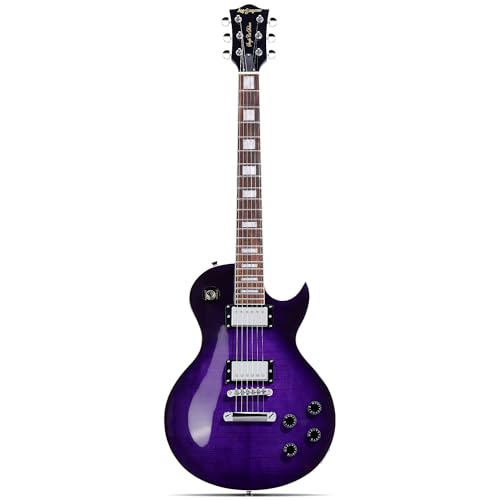 Leo Jaymz Guitarra eléctrica de corte único de 24.8 pulgadas con parte superior curvada de...
