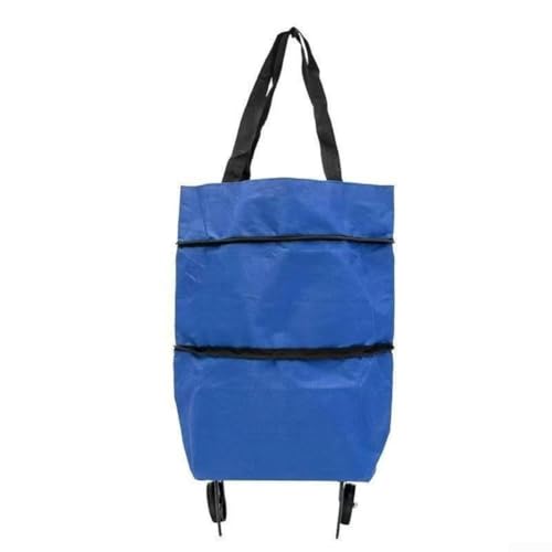 Chariot de courses pliable avec sac en tissu Oxford, design portable avec roulettes pour une manipulation facile pour les courses et les besoins de transport quotidiens (bleu)