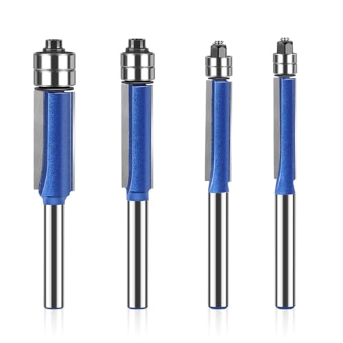 4 Pcs 1/4 Inch Shank Flush Trim Router Bit Set, Cutting Diameter 1/4" 5/16" 3/8" 1/2", Professional Woodworking Milling Cutter Tools with Bearing 1 4 Pcs 1/4 Inch Shank Flush Trim Router Bit Set, Cutting Diameter 1/4" 5/16" 3/8" 1/2", Professional Woodworking Milling Cutter Tools with Bearing