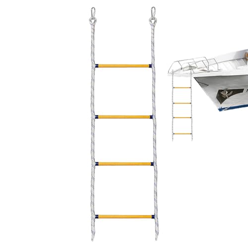 Échelle de Bateau à 4 marches - Échelle en Corde - Pliable - pour Bateau - Amovible - en Acier Inoxydable - avec 2 Crochets