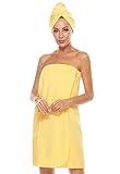 Orrpally Women Shower Wrap Robe Bath Wrap Towel Spa Body Wrap Adjustable Closure Bathrobe Yellow L