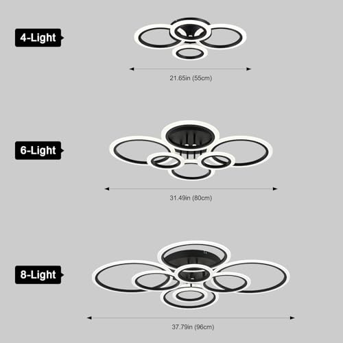 Vikaey Modern LED Ceiling Light, 8 Rings Flush Mount Ceiling Light,Black Close to Ceiling Light, Lighting Fixture Ceiling Lamp for Kitchen, Living Room, Bedroom, Dining Room, 4000K Not dimmable by Vikaey - Image 3