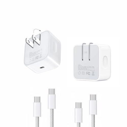 2 Pack 40W USB C Charger for iPhone 17 16 15 Pro Max Fast Charging Dynamic Power Adapter 60W Max Foldable Plug Wall Charger Block with Type C Cables for iPad Pro Samsung Google Pixel