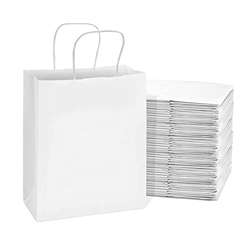 Image of RanGit Bhumi Gift Bags- White Paper Bags for Return Gifts- Medium Shopping Retail Paper Carry Bags, Party Favor Gifting Covers, Disposable, Recyclable (10x14x5 in White, Pack of 25)