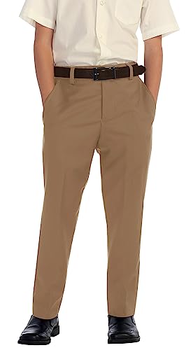 Gioberti Boys Flat Front Dress Pants, Khaki, 8