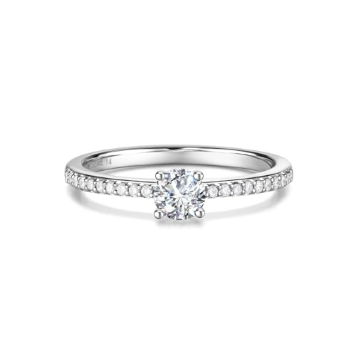 AGVANA Vows in Brilliance 0.4-1.2 Ct. Tw. Lab Grown Diamond Solitaire Ring in Sterling Silver (0.3-1 Carat Main Stone) Engagement Promise Anniversary Wedding Ring for Women (D-E Color, VS Clarity)