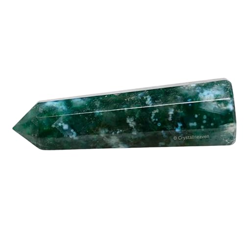 Image of Crystal Heaven Certified Moss Agate Crystal Tower Obelisk Point for Chakra, Healing and Balancing - AAA Grade Original Certified Gemstone Agate for Reiki Meditation Yoga Spiritual (2-3 Inches)