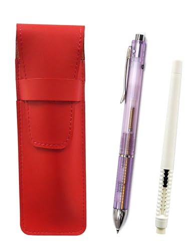 2個パック スリム牛革ペンケース赤 ペン型消しゴム 白と3メカジャパンクリアセット 紫 ASRMC46W-CL3M-V-2
