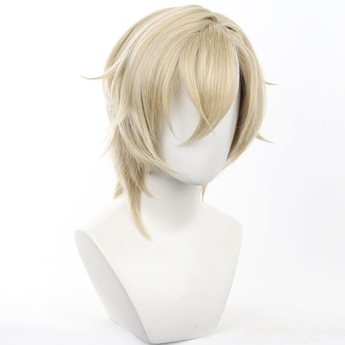 Image of Halloween Blonde Cosplay Wigs HSR Costume Side Bangs Layered Haircut for Men Game COS Saiga Fox Christmas,Comic con,Game Show,Party