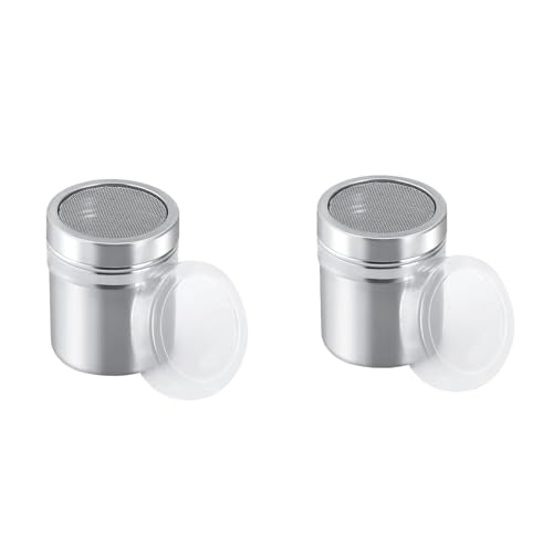 OYUUJII Piezas Espolvoreador de Acero Inoxidable,2 Piezas Azucarero Acero Inoxidable Con Tapa,De Azúcar en Polvo Agitador,para Chocolate, Azúcar en Polvo, Sal, Cacao, Harina, Café,Repostería