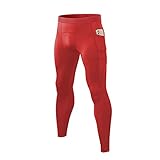 Men’s Athletic Leggings Quick Dry Cool Compression Pants with Pockets Red Active Baselayer Tights