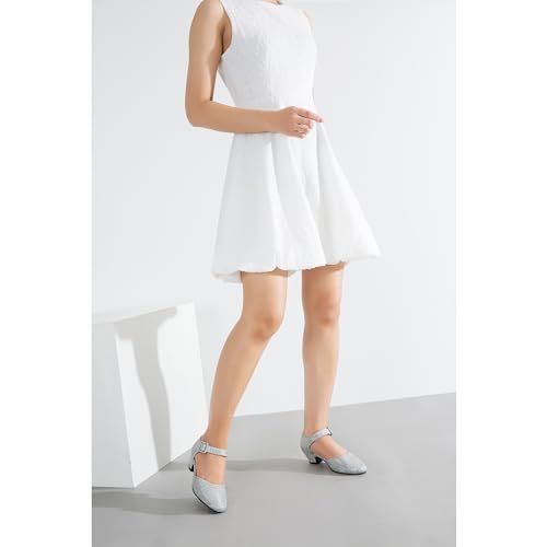 Enelauge Women's Closed Toe Low Block Heels Ankle Buckle Strap D'Orsay Pumps Comfortable Chunky Heel Dress Work Church Shoes4