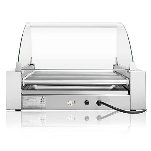 Olde Midway Electric 30 Hot Dog 11 Roller Grill Cooker Machine with Cover 1400-Watt - Commercial Grade