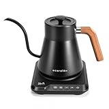 ECORELAX Elektrischer Wasserkocher mit Schwanenhals, Temperaturregelung für Kaffee, Tee und Wasser, Edelstahl 1200W Warmhaltefunktion, 1L OLED Display (Schwarz)