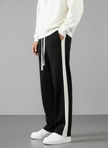 Image of INDICLUB Men's Track Pants with Side Stripe, Drawstring Waist, Straight Leg