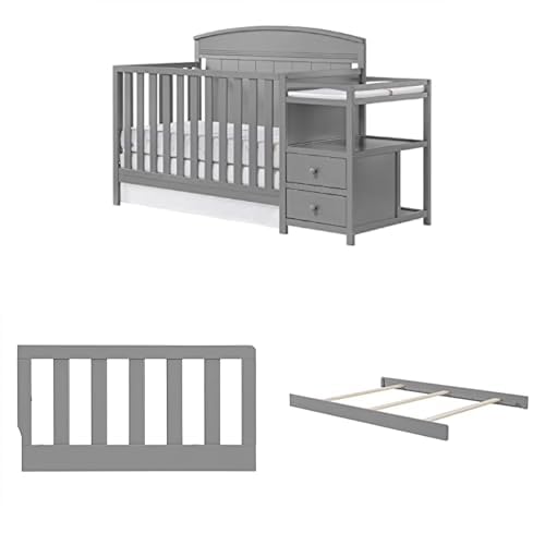 Oxford Baby 3 PC Nursery Set Pearson 4-in-1 Convertible Crib & Changing Station, Dove Gray, GreenGuard Gold Certified, Pearson Toddler Guard Rail, Dove Gray, Full-Size Bed Conversion Kit, Dove Gray
