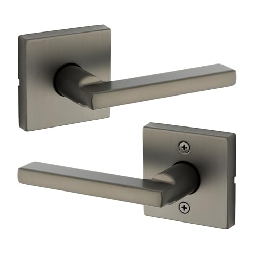 Image of Kwikset Halifax Interior Square Passage Door Handle, Lever for Closet and Hallway Doors, Reversible Non-Locking Handle Lever, Gunmetal