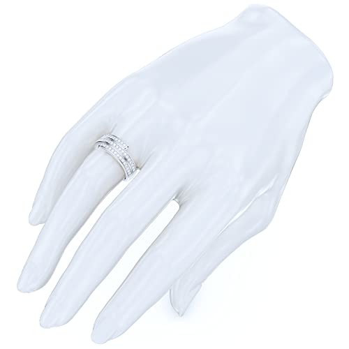 Prstani 7.5Mm Wide Sterling Silver Triplex Row Round Brilliant Cut Genuine Moissanites Unisex Wedding Ring (10.5) #TOP5