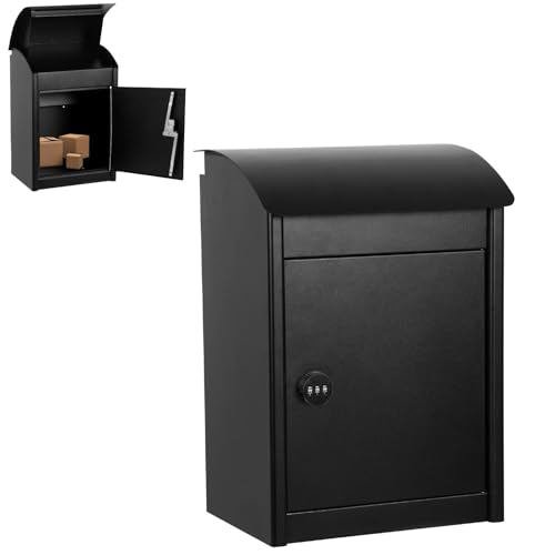 Wall/Floor Mounted Parcel Box Outdoor with Coded Lock, Parcel Storage Box Outside Lockable Drop Parcels Delivery Mailbox with Rainproof Rustproof for Mail Magazines Packages Black 1 Set