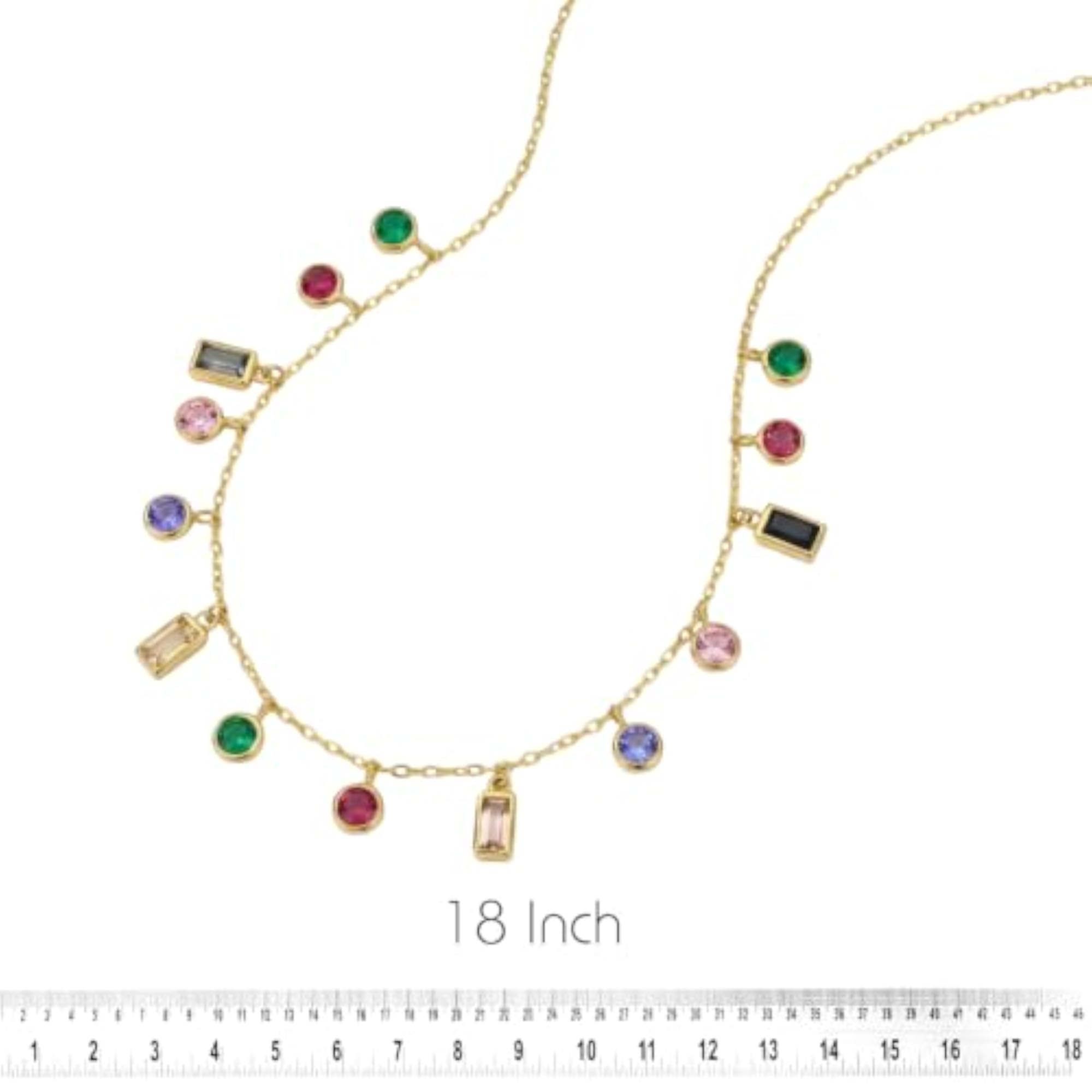 Women's Gold Plated Multicolor CZ Station Necklace, Elegant Gift