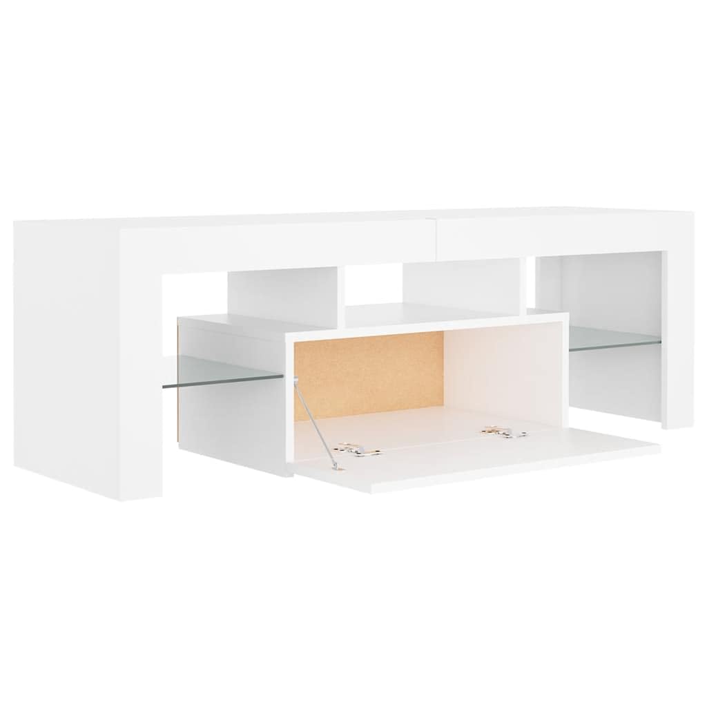 Mueble de TV de Madera con Iluminación LED RGB, Diseño Moderno y Almacenamiento Abierto, Adecuado para Salón y Dormitorio, Color Blanco, 120 x 35 x 40 cm