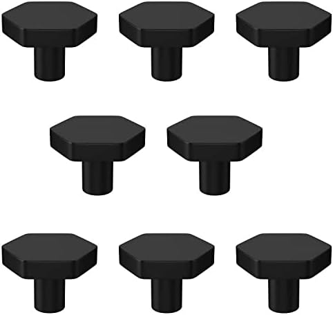 RZDEAL 1-1/10" Solid Brass Knobs Shoe Cabinets Knob and Pulls Matte Black Hexagon Handles for Dresser Drawer (8Pcs)