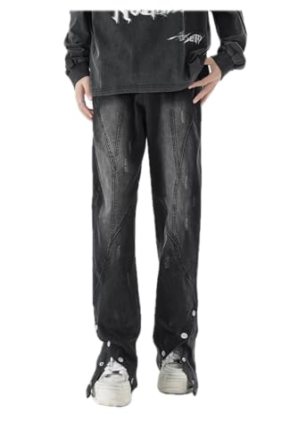 Jeans Pants Trouser Denim High Street Heavy Luxury Micro La Jean Men's Autumn Wide Leg Black Washed Buckle Wear