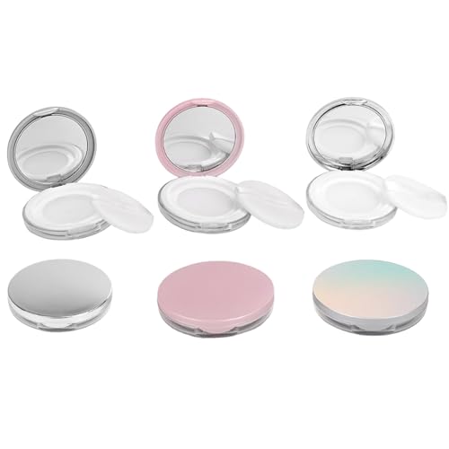 JIMIGUGU パウダーケース スポンジパフ付き 鏡付き コスメ詰替え容器 コスメ ケース パウダー容器 超薄型 小分け容器 メイク用 携帯便利 旅行用 3色セット スパウダーケース