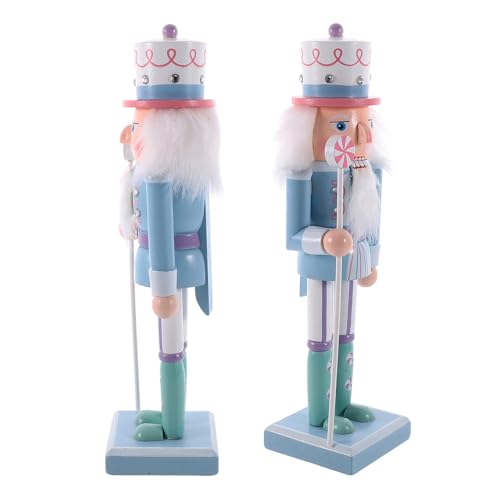 MOBUTOFU 2個木製くるみ割り人形 キャンディカラーのナッツクラッカー兵士フィギュア クリスマスデスクトップ飾り パーティーや棚の祝祭装飾