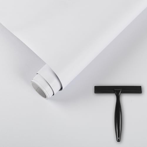 Klebefolie Möbel Weiß Matt Möbelfolie Selbstklebend 30x200cm Inklusive Toolkit Wasserdichte Tapete Selbstklebende Weiss Folie für möbel küchenschränke Wand Tischplatten Schutzfolie DIY Dekorfolie
