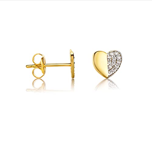 14 Karat 585 Liebe Kleine Herz Ohrstecker mit Zirkonia Steinen Italienisch Ohrschmuck Gelbgold - ESG-0043