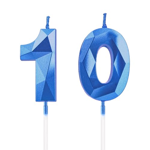 10th Birthday Candles，Sapphire Blue Number Candles Birthday Decoration, Happy Birthday Cake Toppers, for Birthday Parties Weddings Company Anniversaries