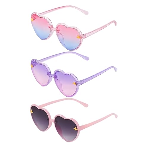 CERCTLA Kinder Sonnenbrille, 3 Stück Herz Sonnenbrille, Sonnenbrillen Kinder für Jungen Mädchen, UV 400 Schutz Sonnenbrillen für Mädchen Jungen im Freien Strand Urlaub Niedlich Brillen