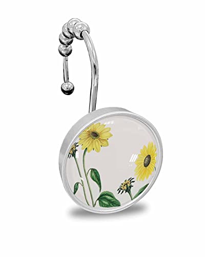 Decorative Shower Curtain Hooks 12Pcs Blooming Sunflower Flower Park Crystal Glass Design Shower Curtain Rings Stainless Steel Rustproof Shower Curtain Hangers For Bathroom Toilet Closet #TOP3
