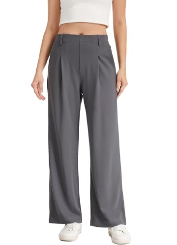 ZTN Wide Leg Pants Woman Stretchy Work Dress Pants Women Pull on Business Casual Slacks Trousers 28/30 Gray 30 M