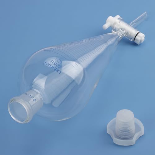 Labasics Graduierte Trenntrichter, 500 ml Schwerwandiger Borosilikatglas-Trenntrichter mit 24/29 Anschluss und PTFE-Stopfen