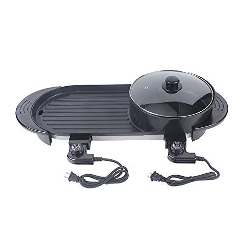 Hot Pot With Grill 2 In 1 Electric Smokeless Grill And Hot Pot Separate Dual Temperature Control, Large Capacity Baking Tray Shabu Shabu Hot Pot Korean Bbq Grill Non-Stick Skillet Pan 2200W