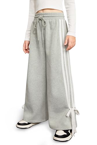 Girls Winter Trendy Striped Side Baggy Track Pants Cute Bowknot Y2K Wide Leg Sweatpants 5-14 Years