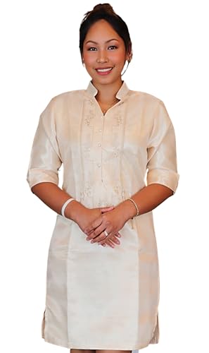Handmade Kapamilya Women’s Traditional Barong Dress - Organza Filipiniana Gown for Formal Events (XS) Beige